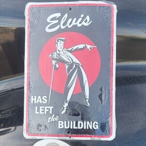 Elvis Has Left the Building Metal Sign with Red and Black Design Rare